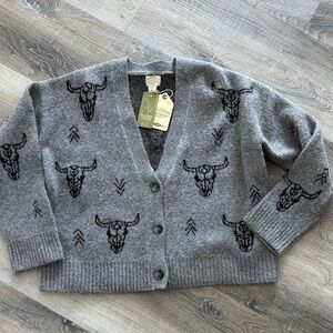NWT Telluride Gray Bull Patterned Women's Sweater sz l